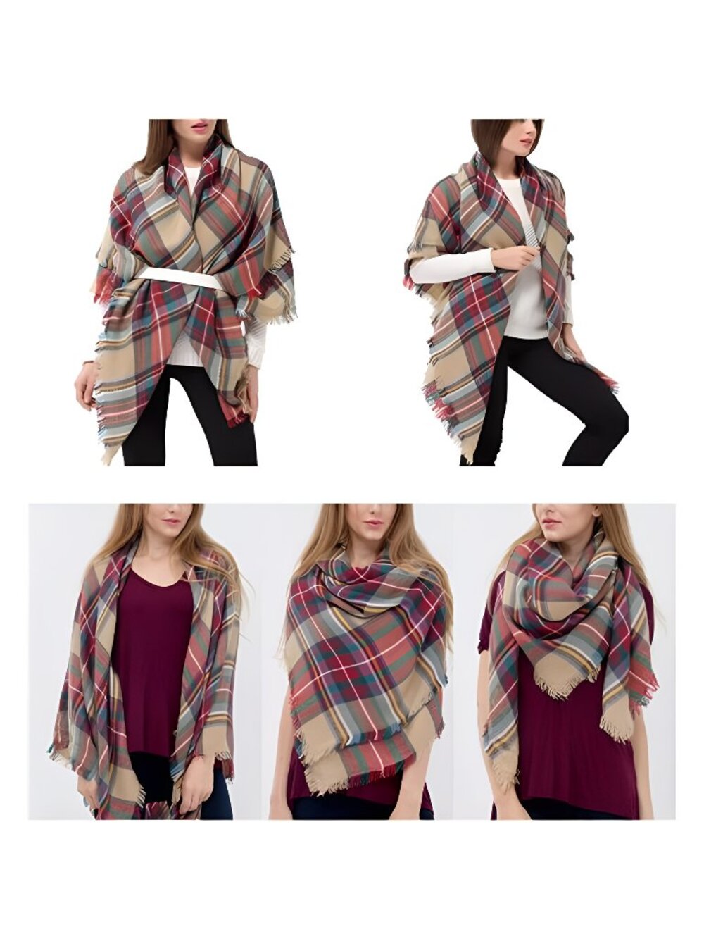 Trendy Plaid Blanket Scarf Women Big Oversized Long Scarves
